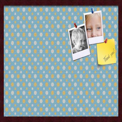 ArtToFrames 30x20 Inch Custom Cork Bulletin Board. This Blue - White Dots Pin Board Comes Has a Fabric Style Canvas Finish, in a Mahogany Frame (PinPix-345-30x20_FRBW26039)