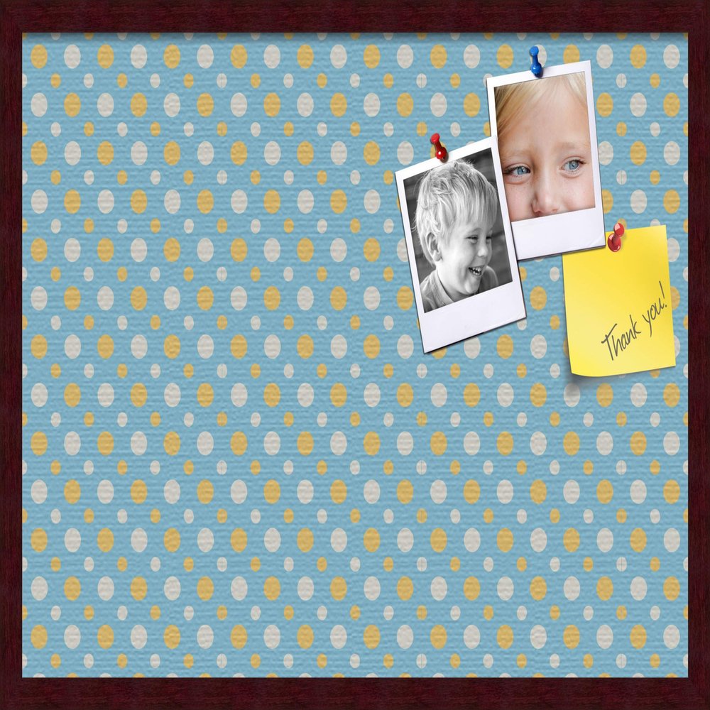 ArtToFrames 30x20 Inch Custom Cork Bulletin Board. This Blue - White Dots Pin Board Comes Has a Fabric Style Canvas Finish, in a Mahogany Frame (PinPix-345-30x20_FRBW26039)