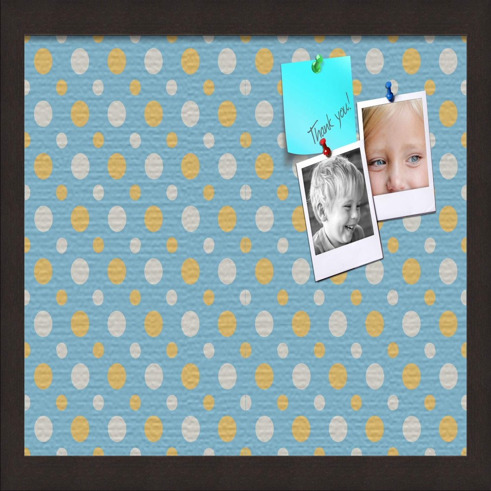 ArtToFrames 18x12 Inch Custom Cork Bulletin Board. This Blue - White Dots Pin Board Comes Has a Fabric Style Canvas Finish, in a Coffee Frame (PinPix-345-18x12_FRBW26061)