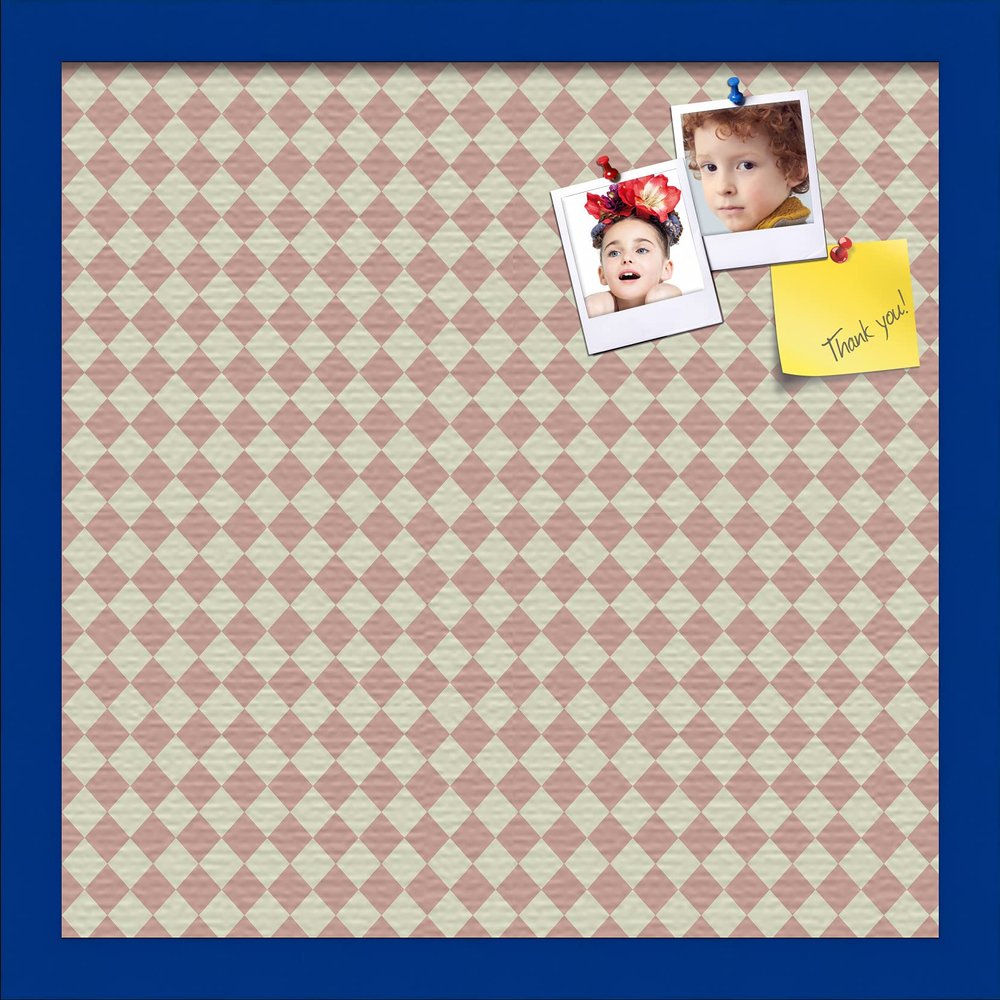 PinPix Decorative pin Cork Bulletin Board Made from Canvas, Retro Pattern Printed at 16x16 Inches and Framed in Blue Stain on Beech (PinPix-348)