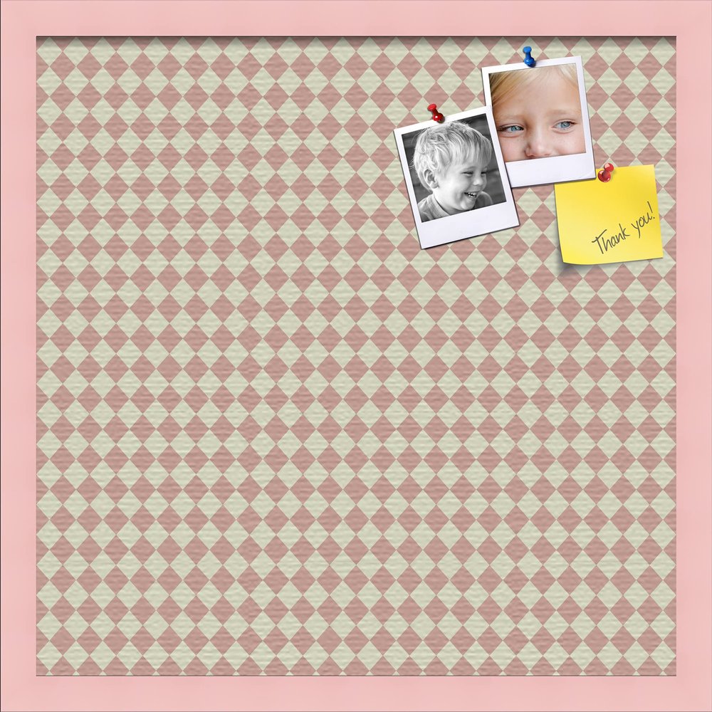 PinPix Decorative pin Cork Bulletin Board Made from Canvas, Retro Pattern Printed at 20x20 Inches and Framed in Baby Pink Stain on Beech (PinPix-348)