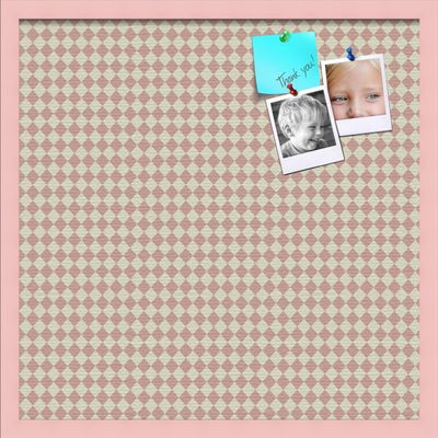 PinPix Decorative pin Cork Bulletin Board Made from Canvas, Retro Pattern Printed at 24x24 Inches and Framed in Baby Pink Stain on Beech (PinPix-348)