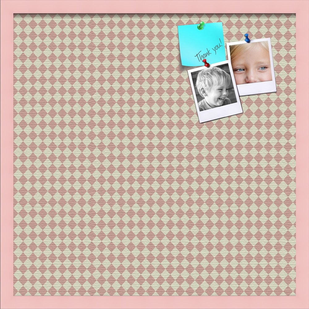PinPix Decorative pin Cork Bulletin Board Made from Canvas, Retro Pattern Printed at 24x24 Inches and Framed in Baby Pink Stain on Beech (PinPix-348)