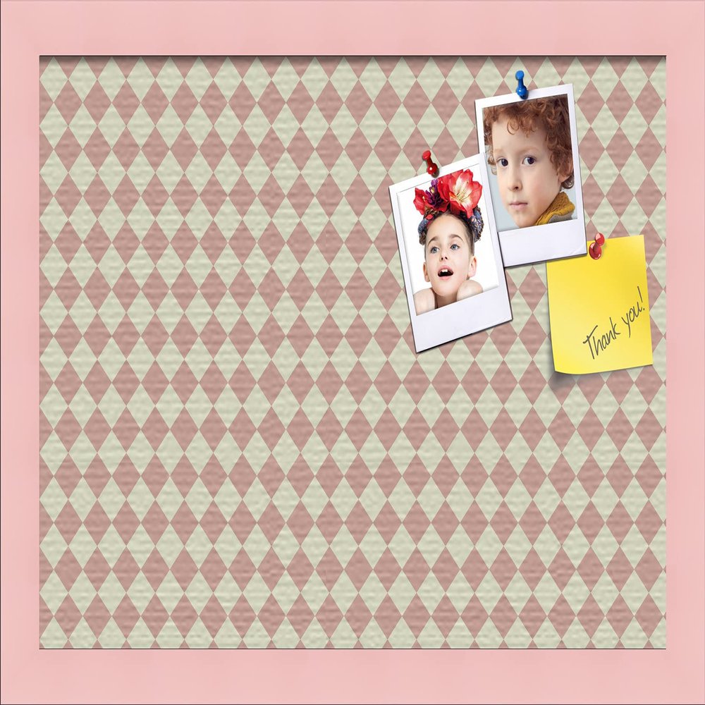 PinPix Decorative pin Cork Bulletin Board Made from Canvas, Retro Pattern Printed at 18x12 Inches and Framed in Baby Pink Stain on Beech (PinPix-348)