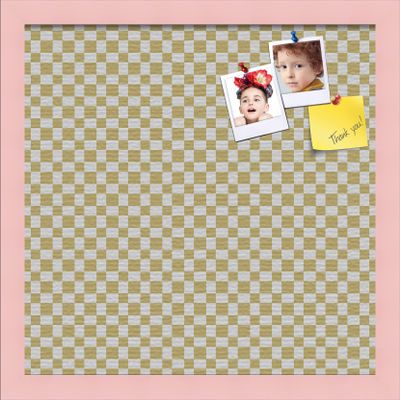 PinPix Decorative pin Cork Bulletin Board Made from Canvas, Retro Pattern Printed at 16x16 Inches and Framed in Baby Pink Stain on Beech (PinPix-356)
