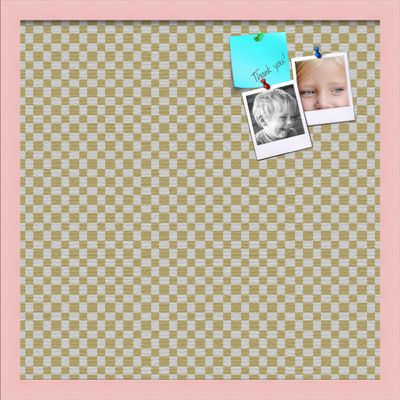 PinPix Decorative pin Cork Bulletin Board Made from Canvas, Retro Pattern Printed at 20x20 Inches and Framed in Baby Pink Stain on Beech (PinPix-356)