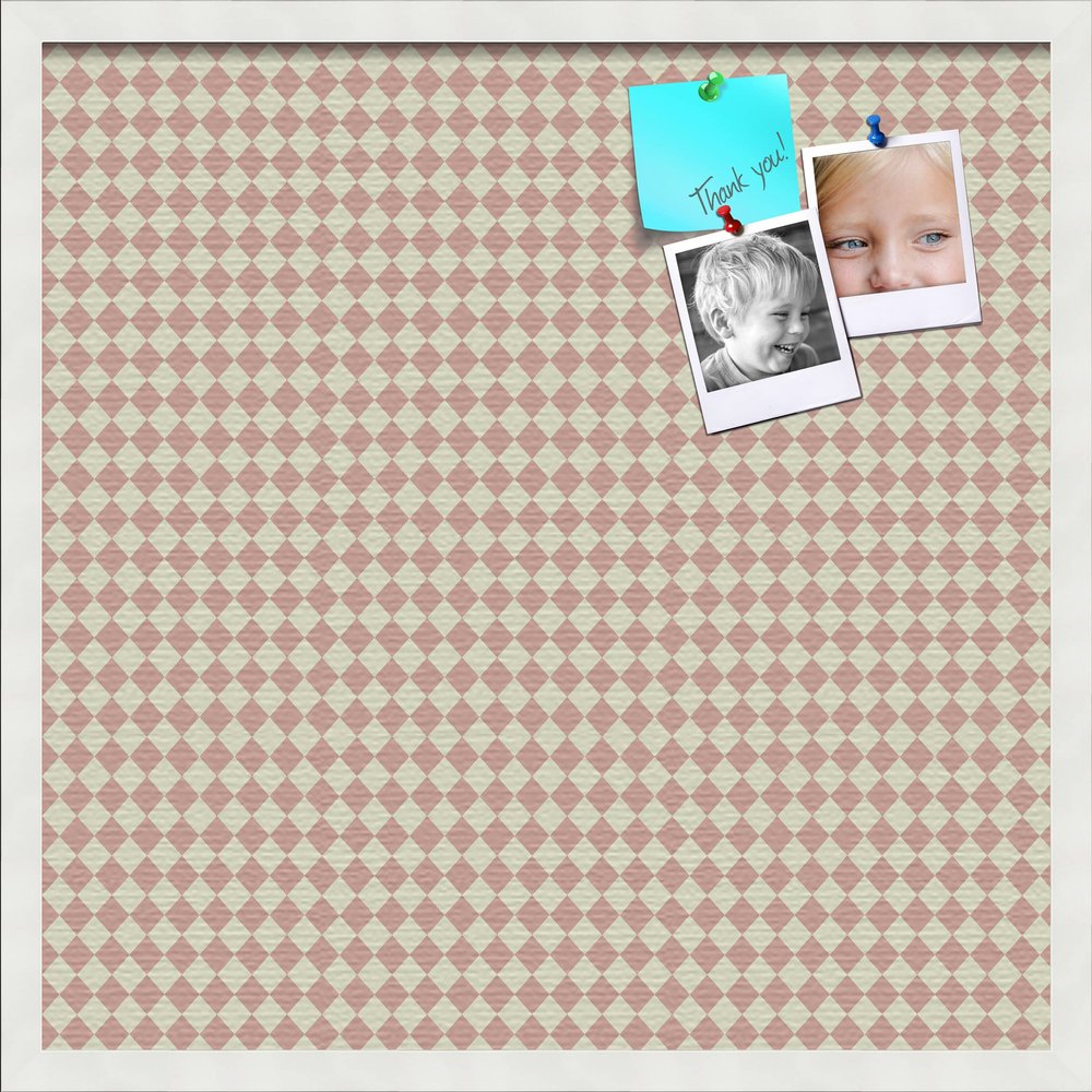PinPix Decorative pin Cork Bulletin Board Made from self-Healing Canvas, Retro Pattern Printed at 24x24 Inches and Framed in Satin White Frame(WOM59504)