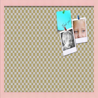 PinPix Decorative pin Cork Bulletin Board Made from Canvas, Retro Pattern Printed at 24x16 Inches and Framed in Baby Pink Stain on Beech (PinPix-356)