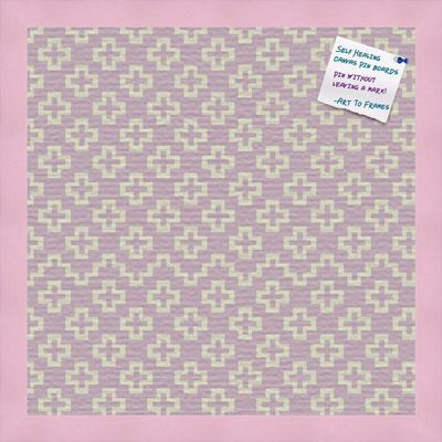 PinPix Decorative pin Cork Bulletin Board Made from Canvas, Retro Pattern Printed at 16x16 Inches and Framed in Baby Pink Stain on Beech (PinPix-352)
