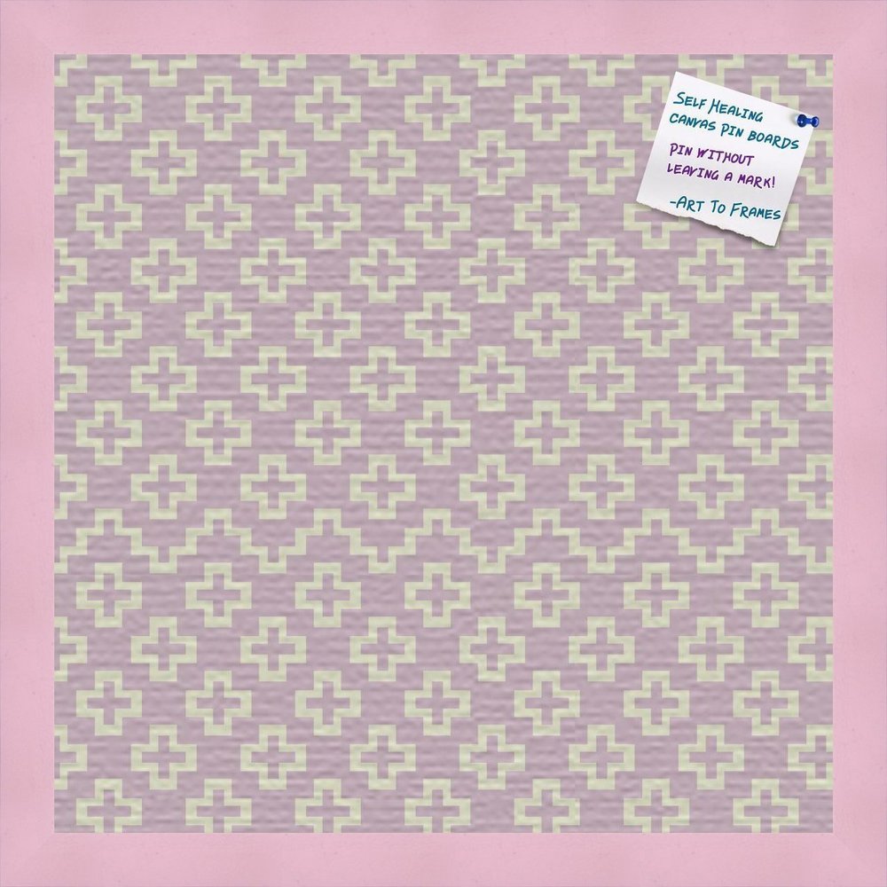 PinPix Decorative pin Cork Bulletin Board Made from Canvas, Retro Pattern Printed at 16x16 Inches and Framed in Baby Pink Stain on Beech (PinPix-352)