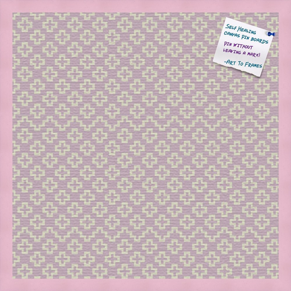PinPix Decorative pin Cork Bulletin Board Made from Canvas, Retro Pattern Printed at 24x24 Inches and Framed in Baby Pink Stain on Beech (PinPix-352)