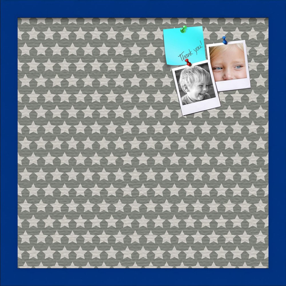PinPix Decorative pin Cork Bulletin Board Made from Canvas, Retro Pattern Printed at 16x16 Inches and Framed in Blue Stain on Beech (PinPix-385)