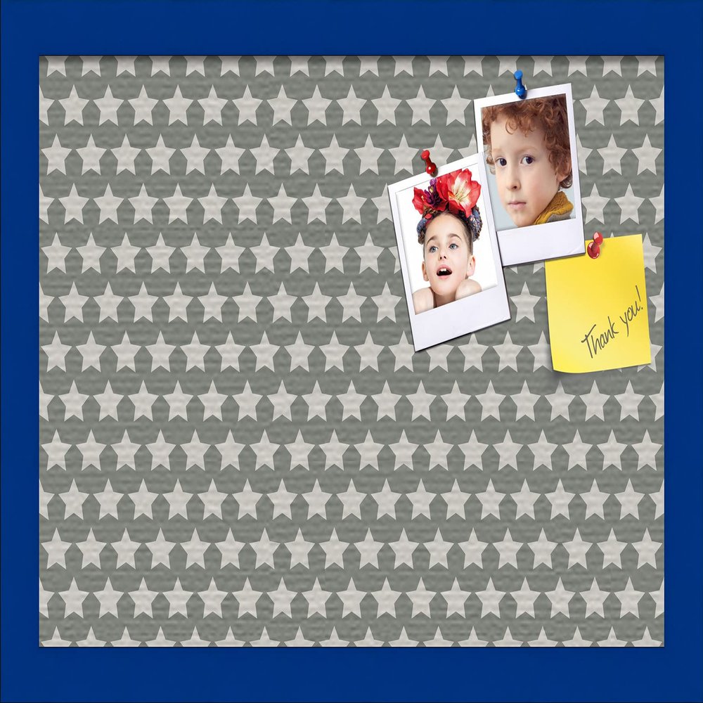 PinPix Decorative pin Cork Bulletin Board Made from Canvas, Retro Pattern Printed at 18x12 Inches and Framed in Blue Stain on Beech (PinPix-385)