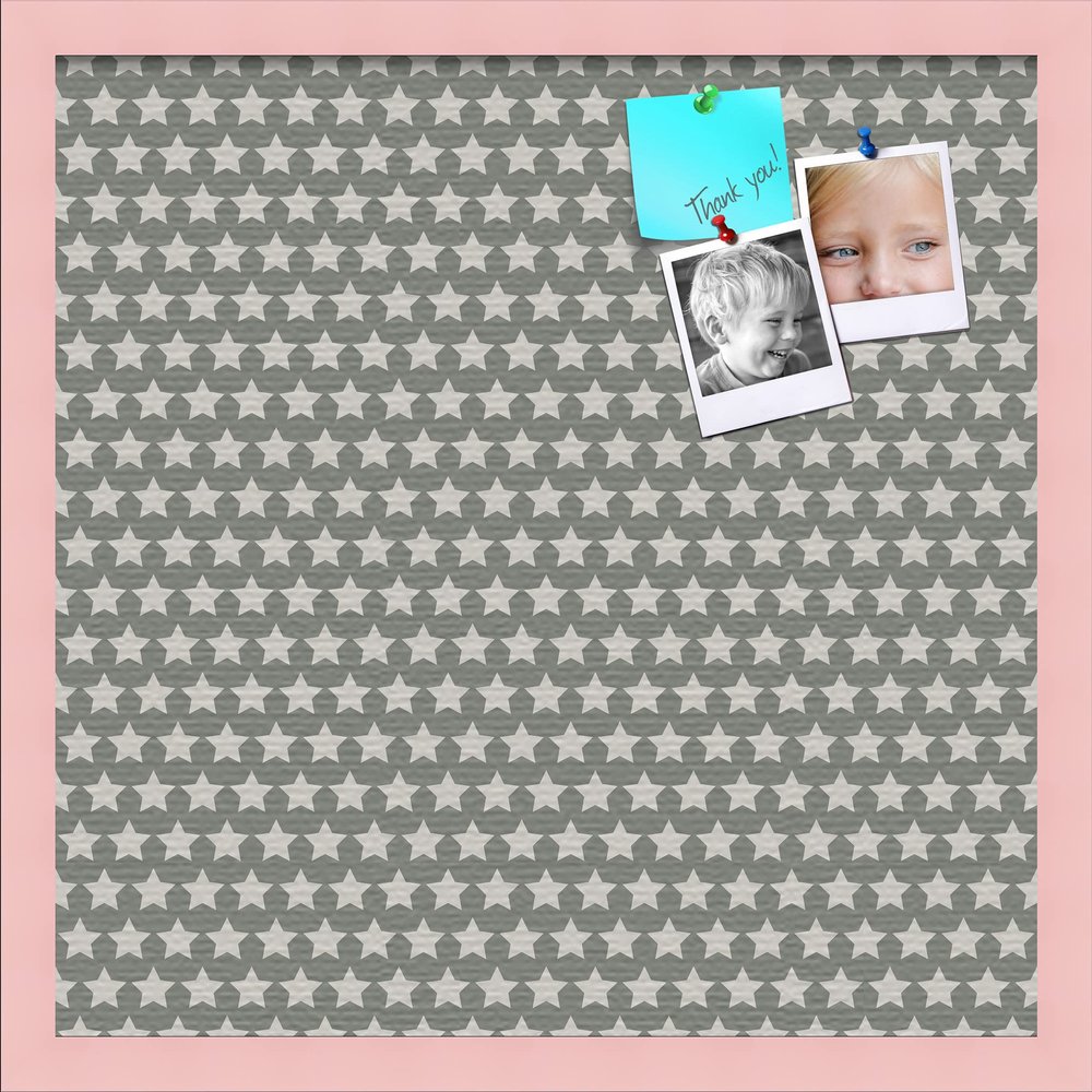PinPix Decorative pin Cork Bulletin Board Made from Canvas, Retro Pattern Printed at 20x20 Inches and Framed in Baby Pink Stain on Beech (PinPix-385)