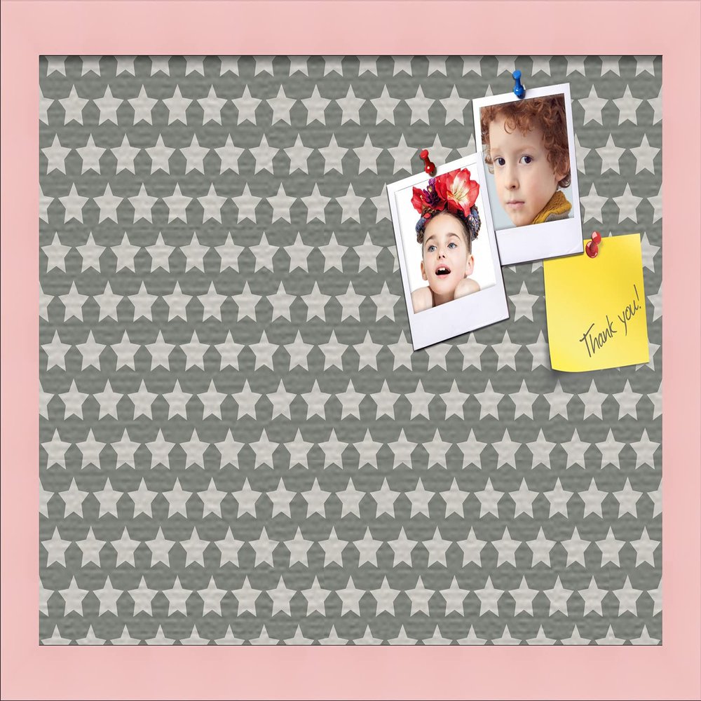 PinPix Decorative pin Cork Bulletin Board Made from Canvas, Retro Pattern Printed at 18x12 Inches and Framed in Baby Pink Stain on Beech (PinPix-385)