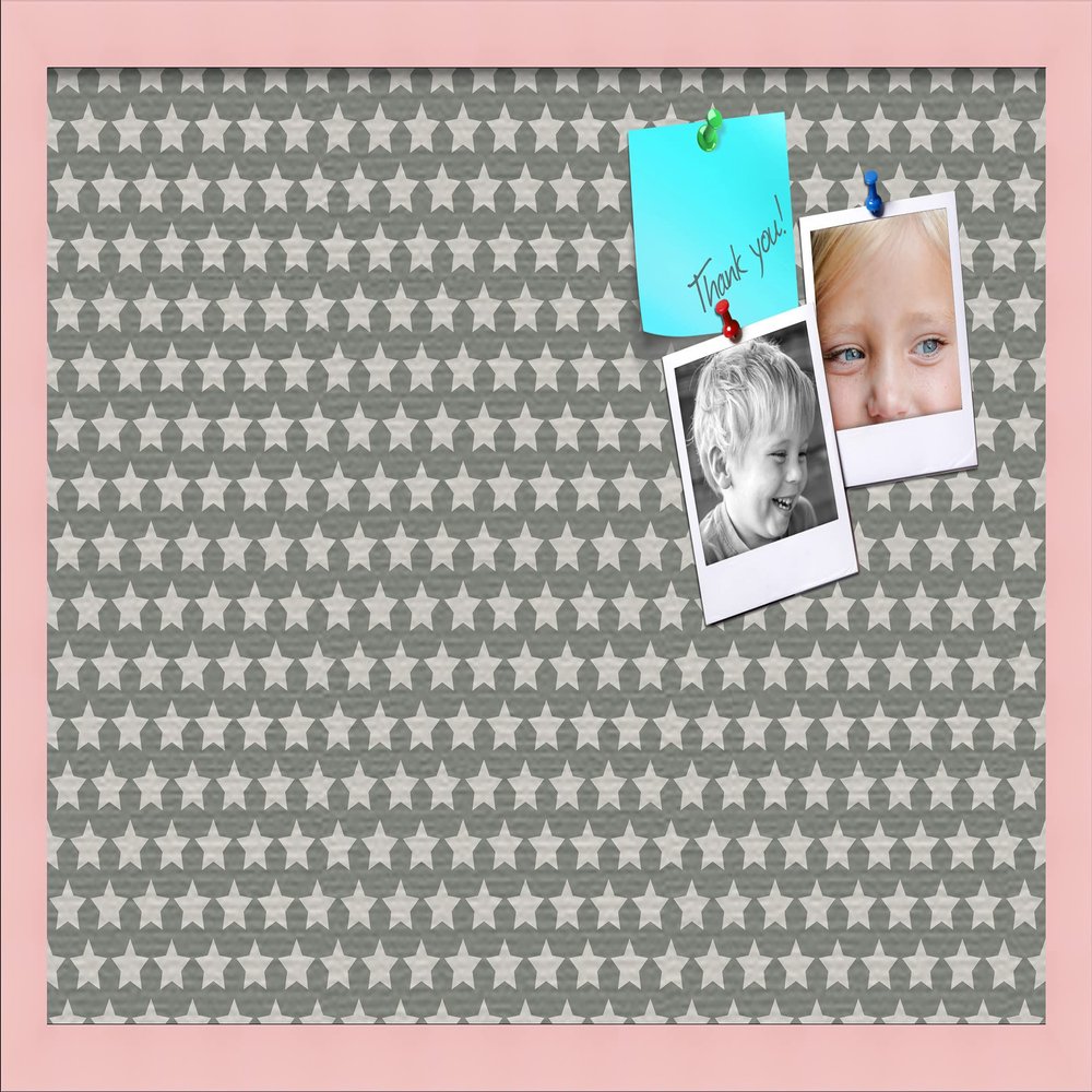 PinPix Decorative pin Cork Bulletin Board Made from Canvas, Retro Pattern Printed at 24x16 Inches and Framed in Baby Pink Stain on Beech (PinPix-385)