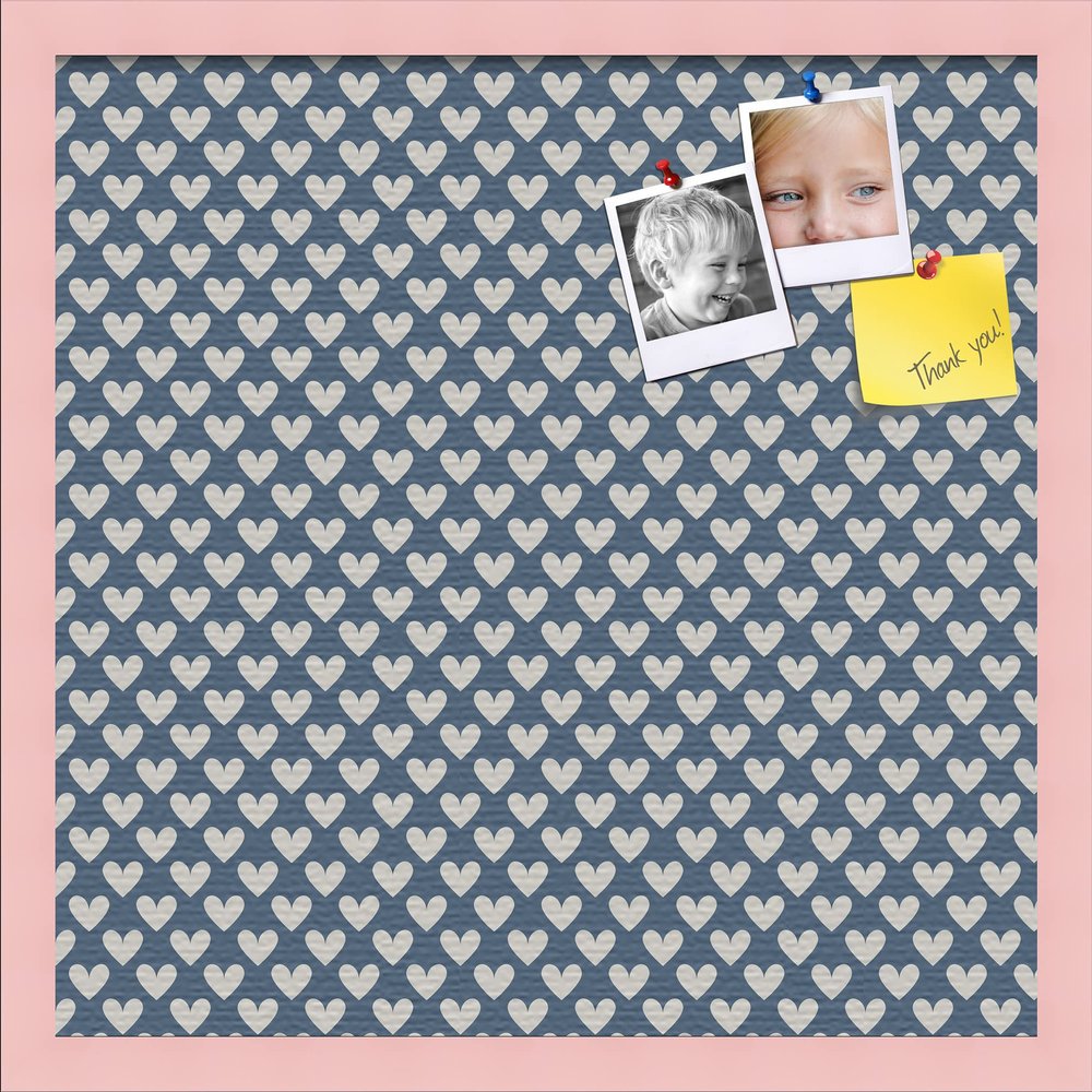PinPix Decorative pin Cork Bulletin Board Made from Canvas, Retro Pattern Printed at 20x20 Inches and Framed in Baby Pink Stain on Beech (PinPix-378)