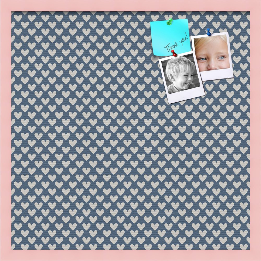 PinPix Decorative pin Cork Bulletin Board Made from Canvas, Retro Pattern Printed at 24x24 Inches and Framed in Baby Pink Stain on Beech (PinPix-378)