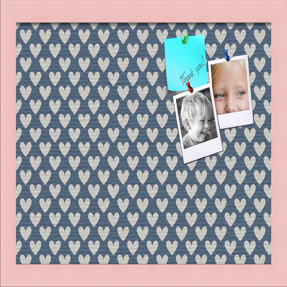 PinPix Decorative pin Cork Bulletin Board Made from Canvas, Retro Pattern Printed at 18x12 Inches and Framed in Baby Pink Stain on Beech (PinPix-378)