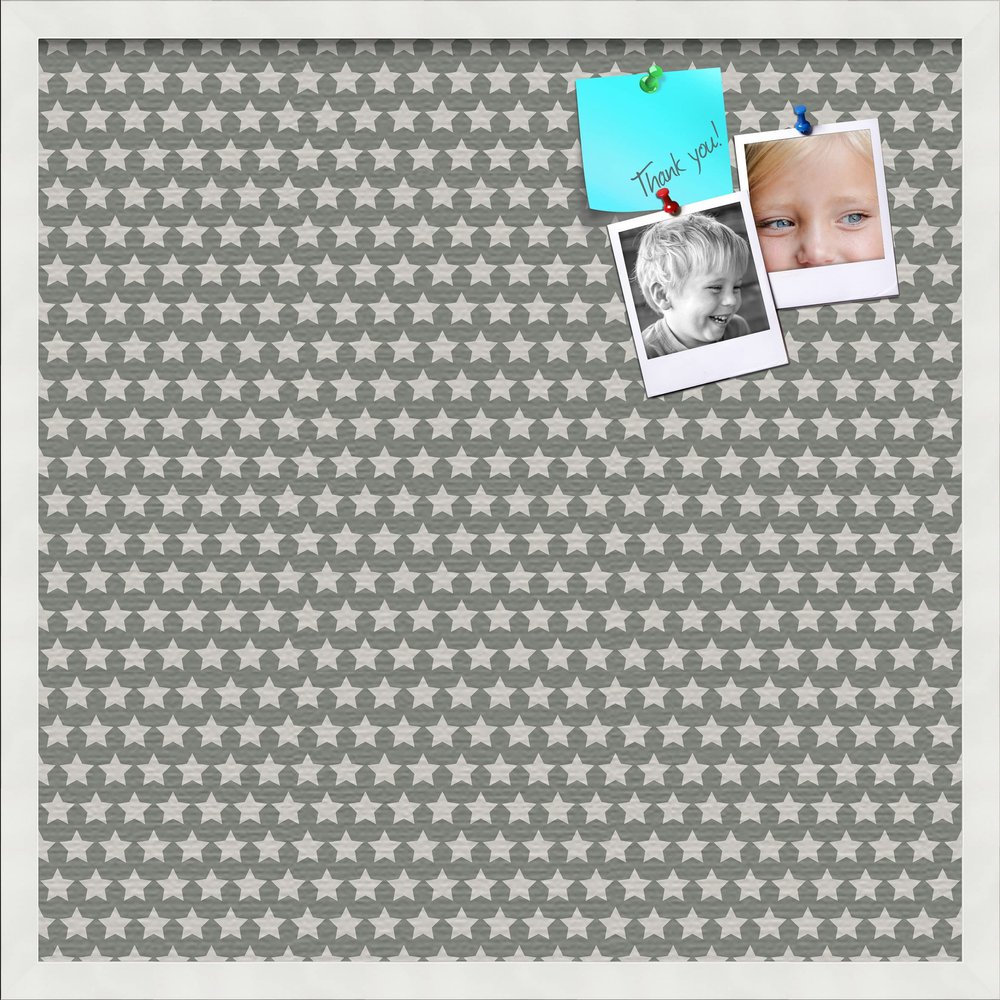 PinPix Decorative pin Cork Bulletin Board Made from self-Healing Canvas, Retro Pattern Printed at 24x24 Inches and Framed in Satin White Frame(WOM59504)