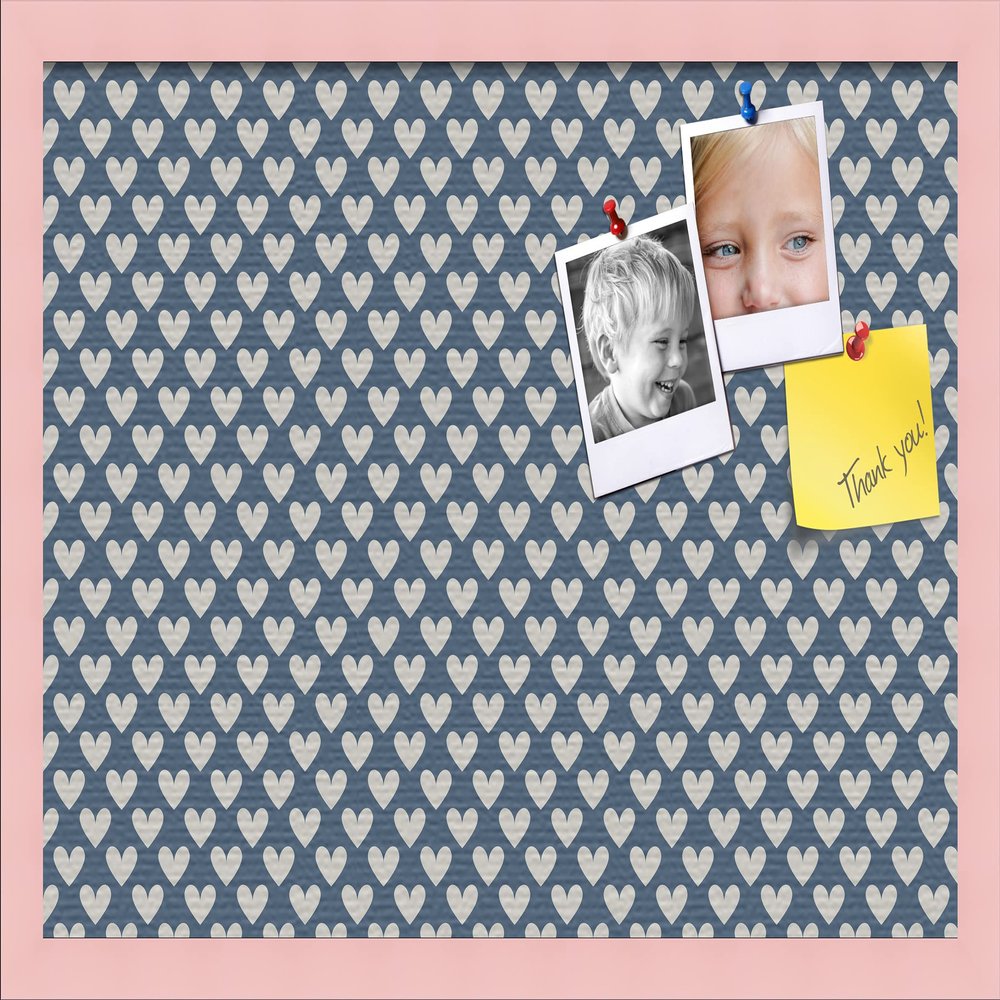 PinPix Decorative pin Cork Bulletin Board Made from Canvas, Retro Pattern Printed at 24x16 Inches and Framed in Baby Pink Stain on Beech (PinPix-378)