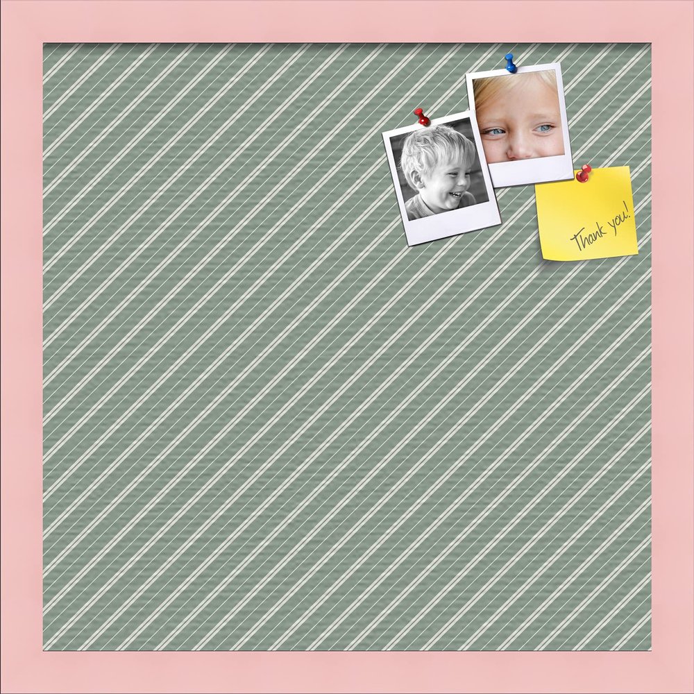 PinPix Decorative pin Cork Bulletin Board Made from Canvas, Retro Pattern Printed at 16x16 Inches and Framed in Baby Pink Stain on Beech (PinPix-386)