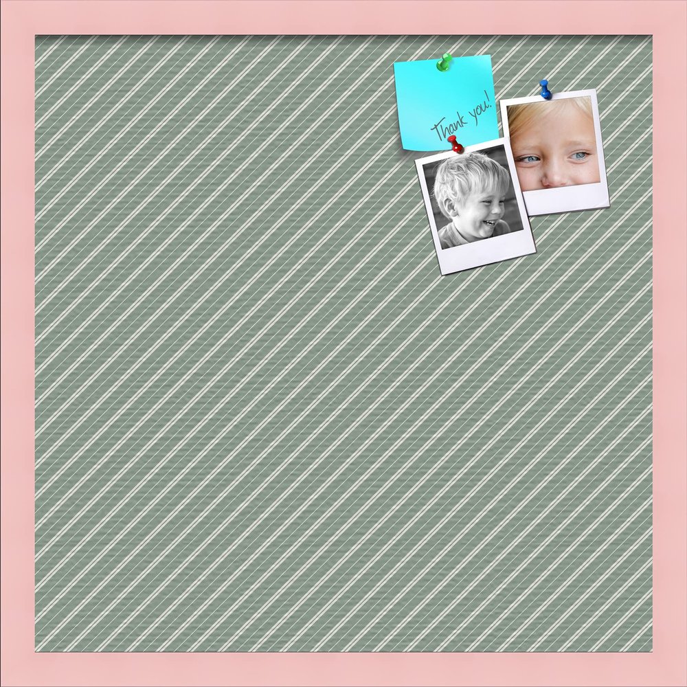 PinPix Decorative pin Cork Bulletin Board Made from Canvas, Retro Pattern Printed at 20x20 Inches and Framed in Baby Pink Stain on Beech (PinPix-386)