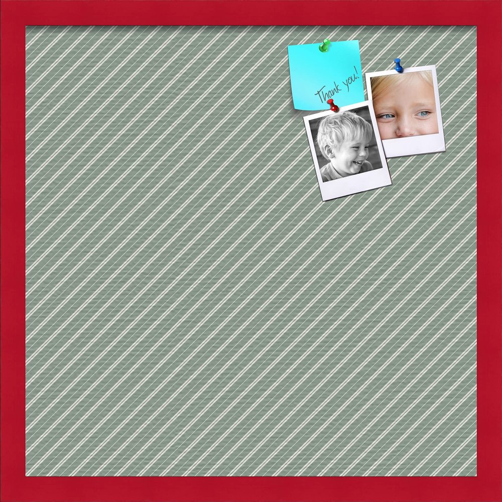 PinPix Decorative pin Cork Bulletin Board Made from self-Healing Canvas, Retro Pattern Printed at 20x20 Inches and Framed in Red Stain on Beech(WOM56673)