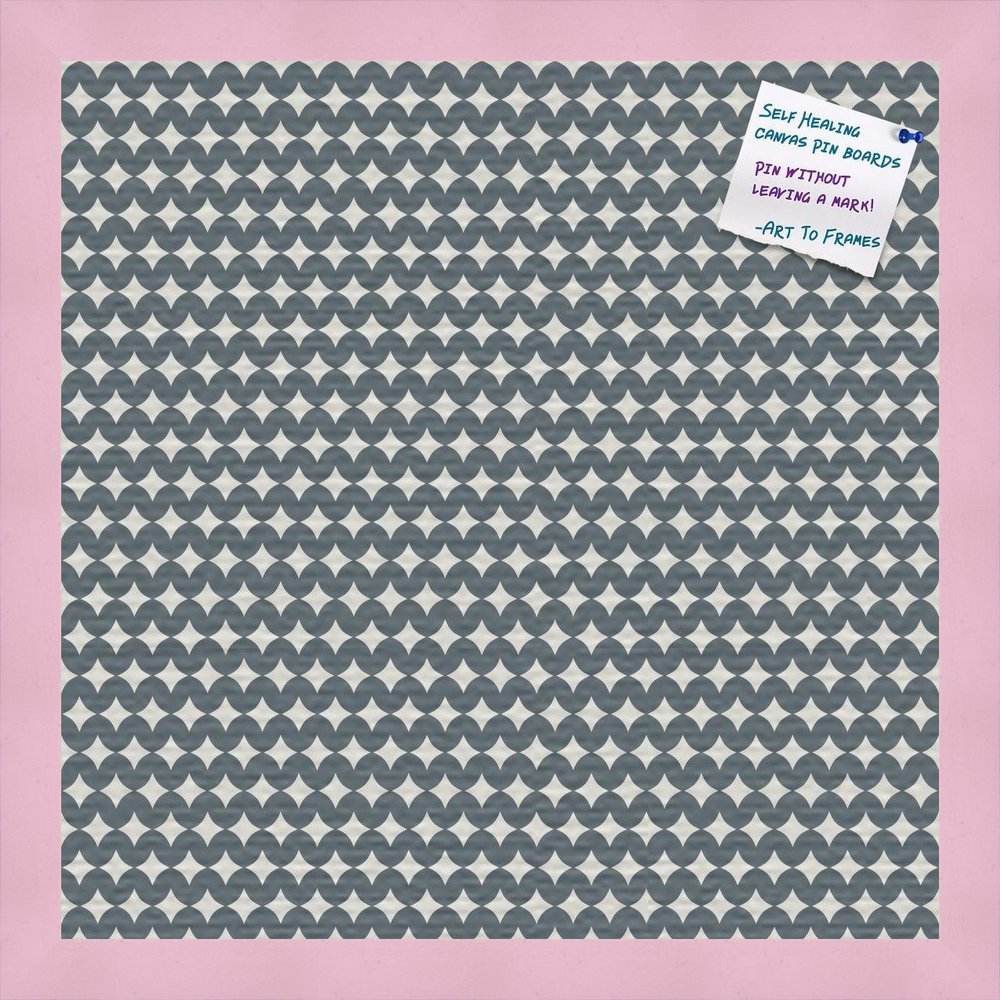 PinPix Decorative pin Cork Bulletin Board Made from Canvas, Retro Pattern Printed at 16x16 Inches and Framed in Baby Pink Stain on Beech (PinPix-382)
