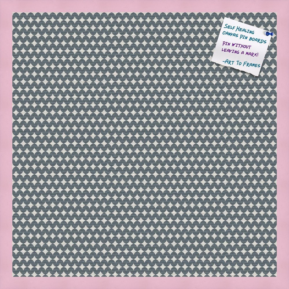 PinPix Decorative pin Cork Bulletin Board Made from Canvas, Retro Pattern Printed at 24x24 Inches and Framed in Baby Pink Stain on Beech (PinPix-382)
