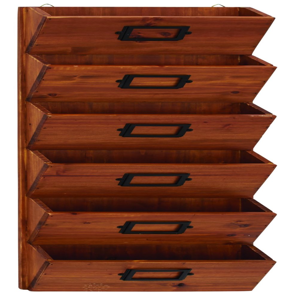 Deco 79 Wood Rectangle Magazine Rack Holder with Suspended Baskets and Label Slot, 3" x 12" x 36", Brown