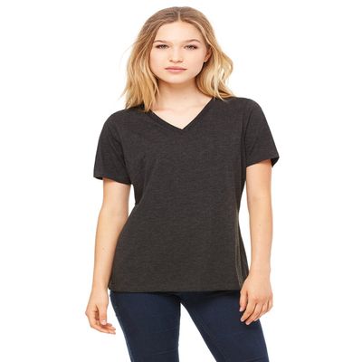 BELLA+CANVAS Missy's Relaxed Jersey Short-Sleeve V-Neck T-Shirt (6405)- CHRCL Blck Trbln,Large