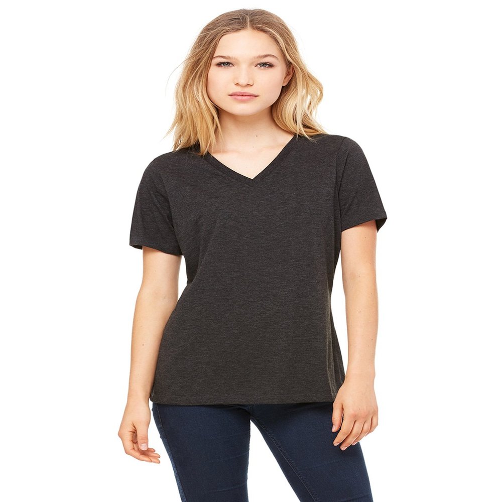 BELLA+CANVAS Missy's Relaxed Jersey Short-Sleeve V-Neck T-Shirt (6405)- CHRCL Blck Trbln,Large