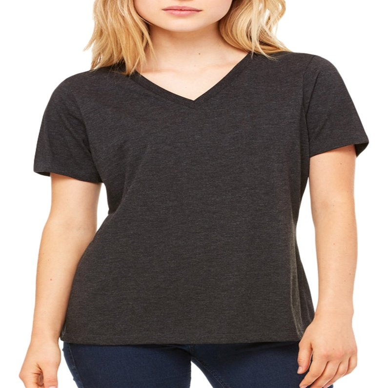 BELLA+CANVAS Missy's Relaxed Jersey Short-Sleeve V-Neck T-Shirt (6405)- CHRCL Blck Trbln,Small