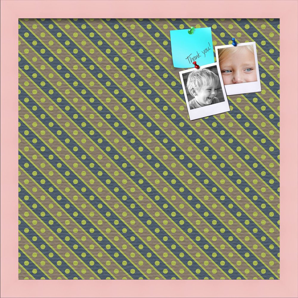PinPix Decorative pin Cork Bulletin Board Made from Canvas, Bright Pattern Printed at 16x16 Inches and Framed in Baby Pink Stain on Beech (PinPix-434)