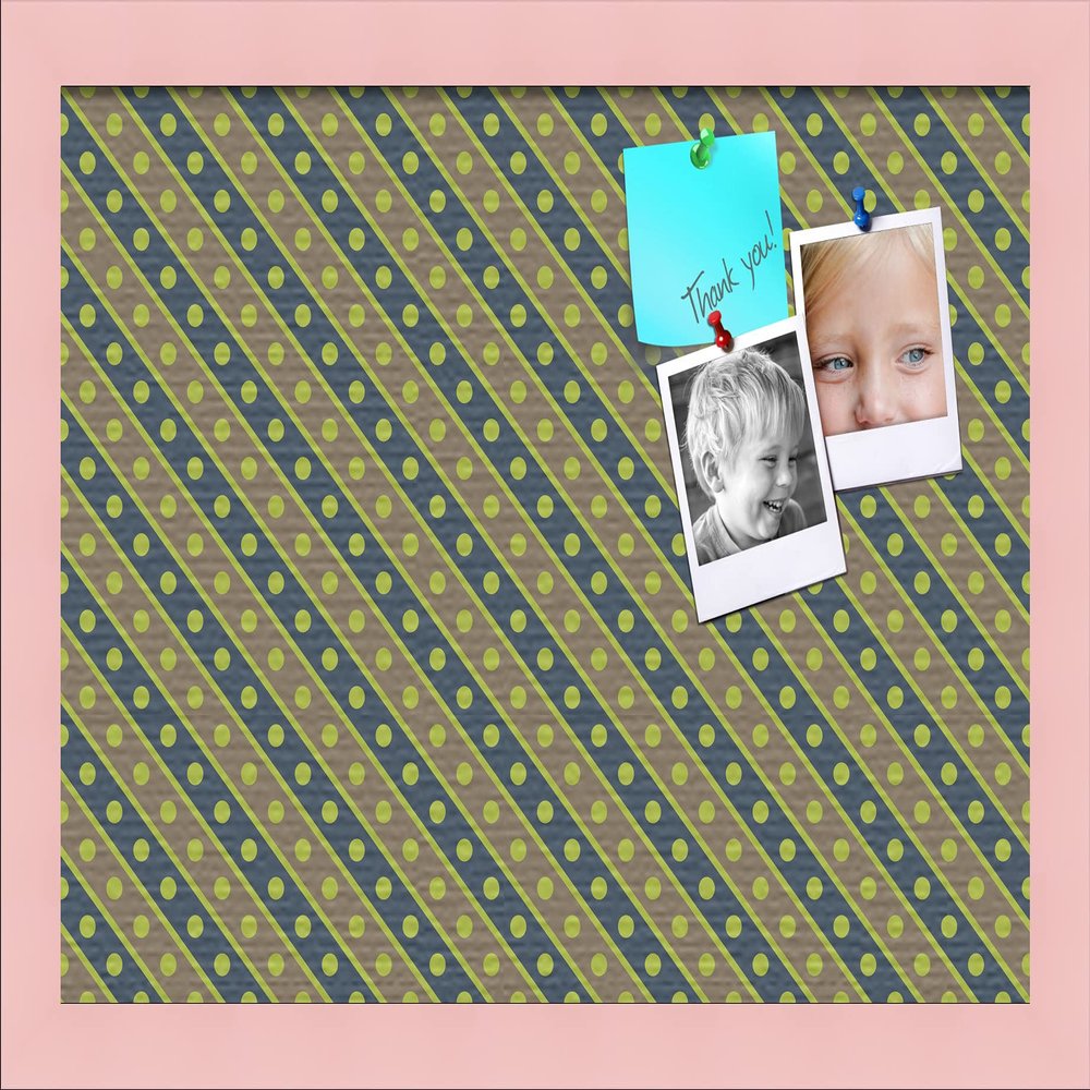 PinPix Decorative pin Cork Bulletin Board Made from Canvas, Bright Pattern Printed at 18x12 Inches and Framed in Baby Pink Stain on Beech (PinPix-434)