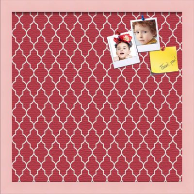 ArtToFrames 16x16 Custom Cork Bulletin Board. This Quatrefoil Red Pin Board Has a Fabric Style Canvas Finish, Framed in Baby Pink on Beech (PinPix-484-16x16_0066-81792-YPNK)