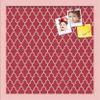 ArtToFrames 16x16 Custom Cork Bulletin Board. This Quatrefoil Red Pin Board Has a Fabric Style Canvas Finish, Framed in Baby Pink on Beech (PinPix-484-16x16_0066-81792-YPNK) view 1