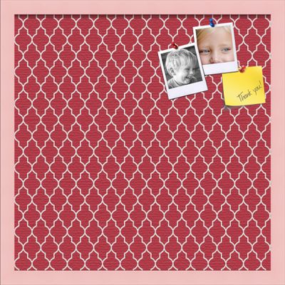 ArtToFrames 20x20 Custom Cork Bulletin Board. This Quatrefoil Red Pin Board Has a Fabric Style Canvas Finish, Framed in Baby Pink on Beech (PinPix-484-20x20_0066-81792-YPNK)