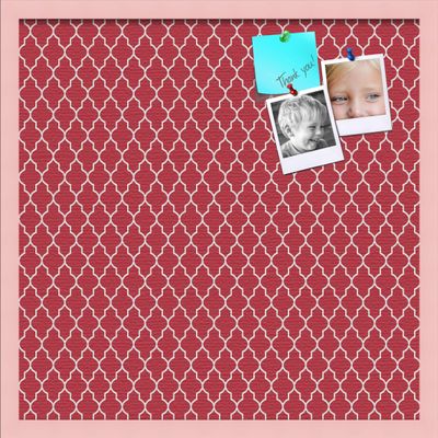 ArtToFrames 24x24 Custom Cork Bulletin Board. This Quatrefoil Red Pin Board Has a Fabric Style Canvas Finish, Framed in Baby Pink on Beech (PinPix-484-24x24_0066-81792-YPNK)