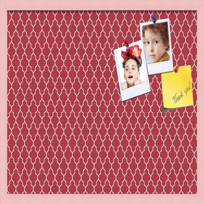 ArtToFrames 30x20 Custom Cork Bulletin Board. This Quatrefoil Red Pin Board Has a Fabric Style Canvas Finish, Framed in Baby Pink on Beech (PinPix-484-30x20_0066-81792-YPNK)