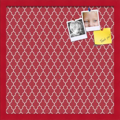 ArtToFrames 20x20 Custom Cork Bulletin Board. This Quatrefoil Red Pin Board Has a Fabric Style Canvas Finish, Framed in Red Stain on Beech (PinPix-484-20x20_0066-81792-YRED)