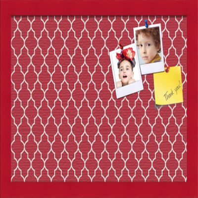 ArtToFrames 18x12 Custom Cork Bulletin Board. This Quatrefoil Red Pin Board Has a Fabric Style Canvas Finish, Framed in Red Stain on Beech (PinPix-484-18x12_0066-81792-YRED)