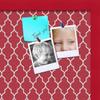 ArtToFrames 18x12 Custom Cork Bulletin Board. This Quatrefoil Red Pin Board Has a Fabric Style Canvas Finish, Framed in Red Stain on Beech (PinPix-484-18x12_0066-81792-YRED) view 2