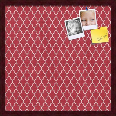 ArtToFrames 20x20 Custom Cork Bulletin Board. This Quatrefoil Red Pin Board Has a Fabric Style Canvas Finish, Framed in Mahogany (PinPix-484-20x20_FRBW26039)