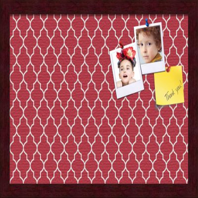 ArtToFrames 18x12 Custom Cork Bulletin Board. This Quatrefoil Red Pin Board Has a Fabric Style Canvas Finish, Framed in Mahogany (PinPix-484-18x12_FRBW26039)
