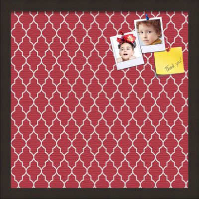ArtToFrames 16x16 Custom Cork Bulletin Board. This Quatrefoil Red Pin Board Has a Fabric Style Canvas Finish, Framed in Coffee (PinPix-484-16x16_FRBW26061)
