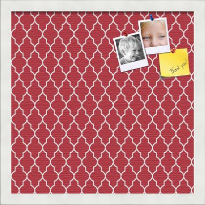 PinPix 16x16 Custom Cork Bulletin Board Quarterfoil Red Poster Board with a Canvas Style Photo Board, Framed in Satin White Frame (PinPix-484)