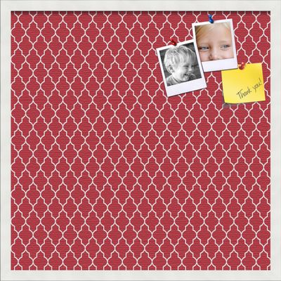 PinPix 24x24 Custom Cork Bulletin Board Quarterfoil Red Poster Board with a Canvas Style Photo Board, Framed in Satin White Frame (PinPix-484)