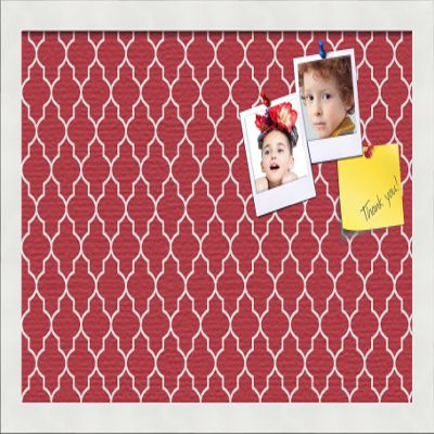 PinPix 18x12 Custom Cork Bulletin Board Quarterfoil Red Poster Board with a Canvas Style Photo Board, Framed in Satin White Frame (PinPix-484)